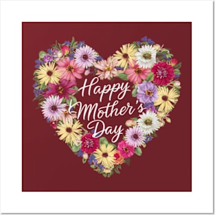 Floral Heart Happy Mother's Day Posters and Art